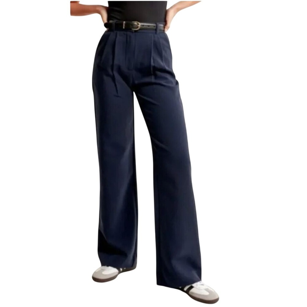 NWOT ABERCROMBIE Curve Love Sloane Tailored Pants Wide Leg in Navy. Size 24/00S